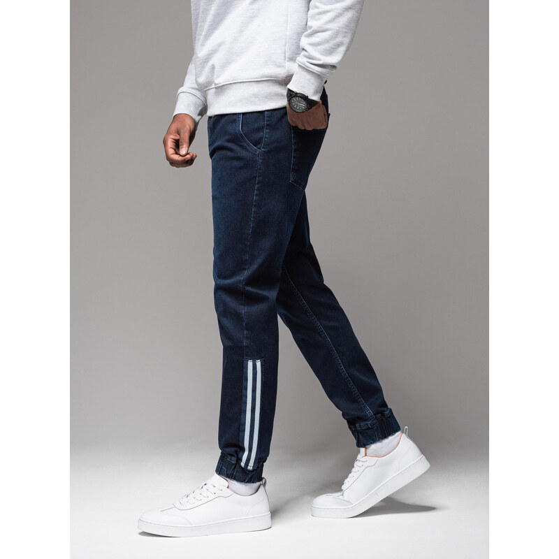 Ombre Mens denim joggers with piping - dark blue 64788368