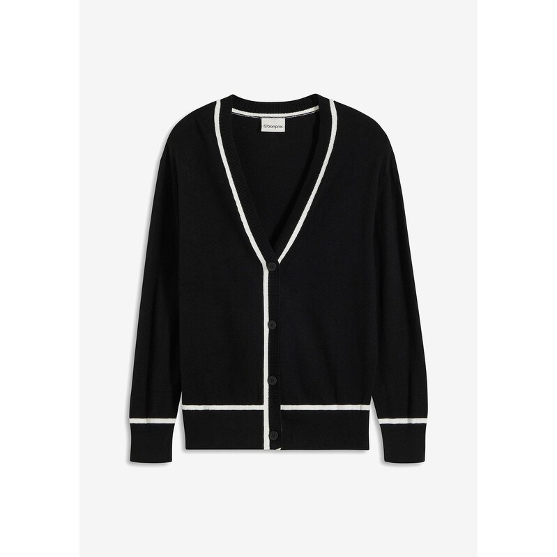 bonprix Pletený sveter s výstrihom do V, farba čierna 61593433