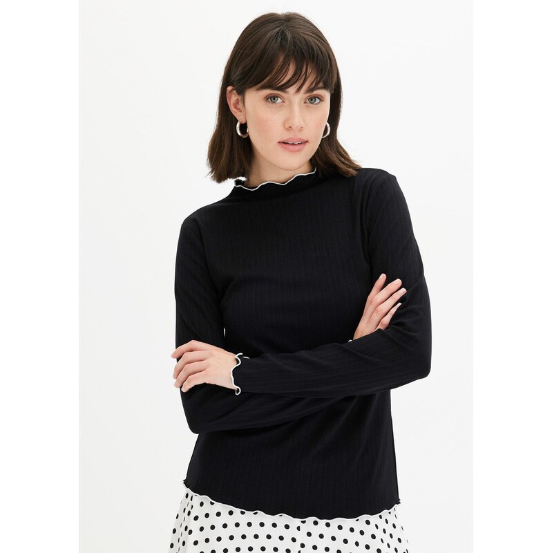 bonprix Vrúbkované tričko s dlhým rukávom, farba čierna 61593420