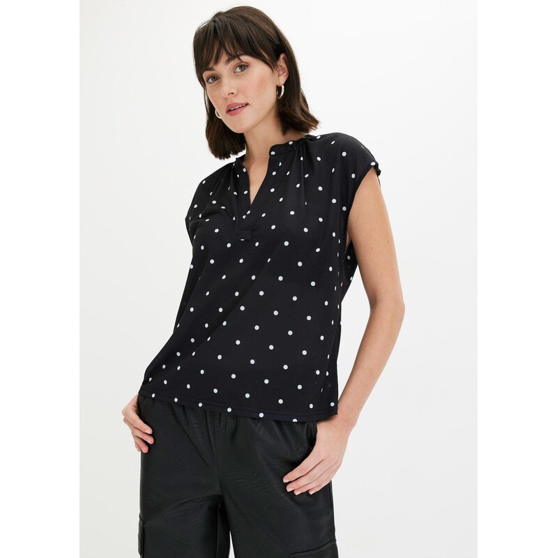bonprix Tričko s gombičkami na výstrihu, farba čierna 61593424