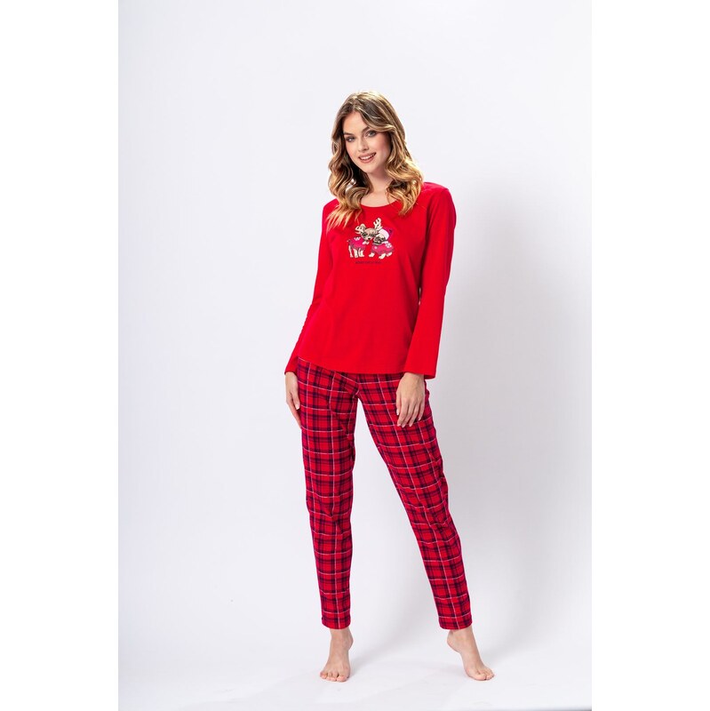 M-Max Vianočné dámske bavlnené pyžamo Alina 1388 červené, Farba 47055535