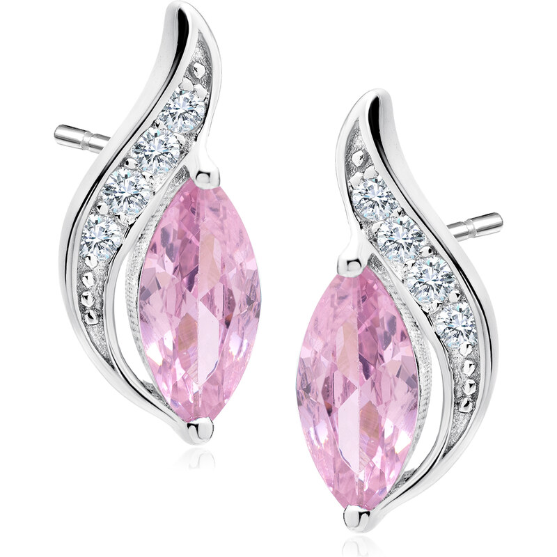 Olivie Strieborné náušnice s ružovými zirkónmi 0763 9398820