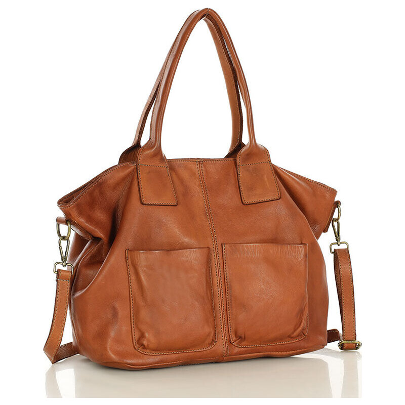 Genuine Leather Hnedá kožená priestranná shopper kabelka MARCO MAZZINI 25749307