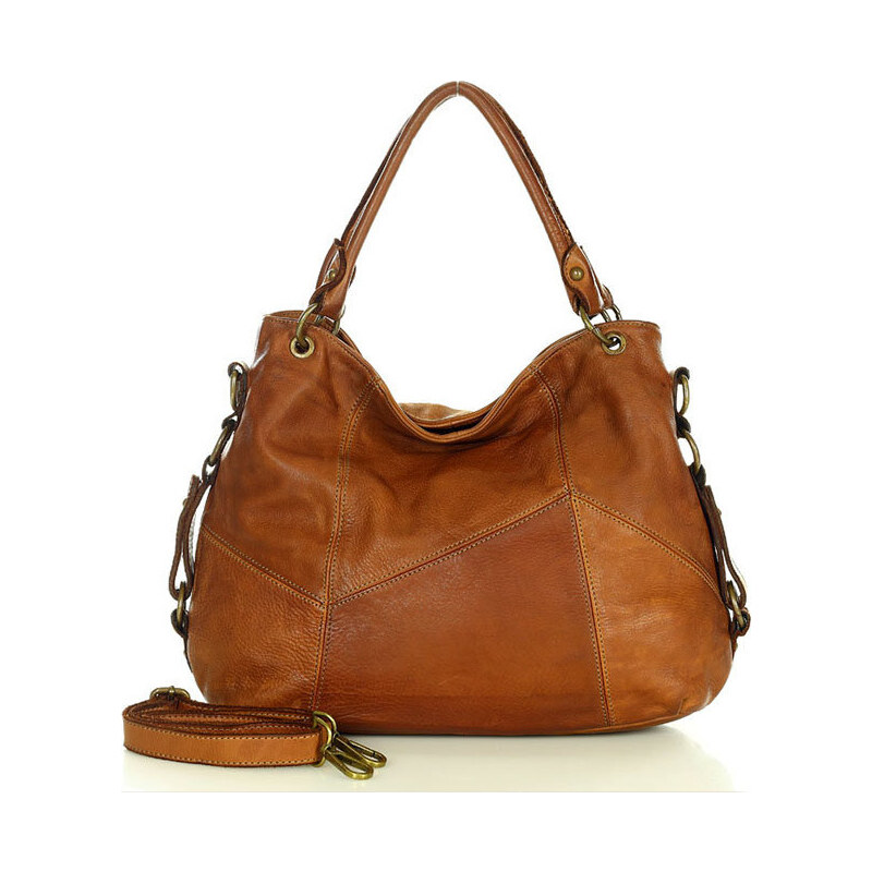 Genuine Leather MARCO MAZZINI Karamelová ručne šitá shopper bag (v136a 23861348