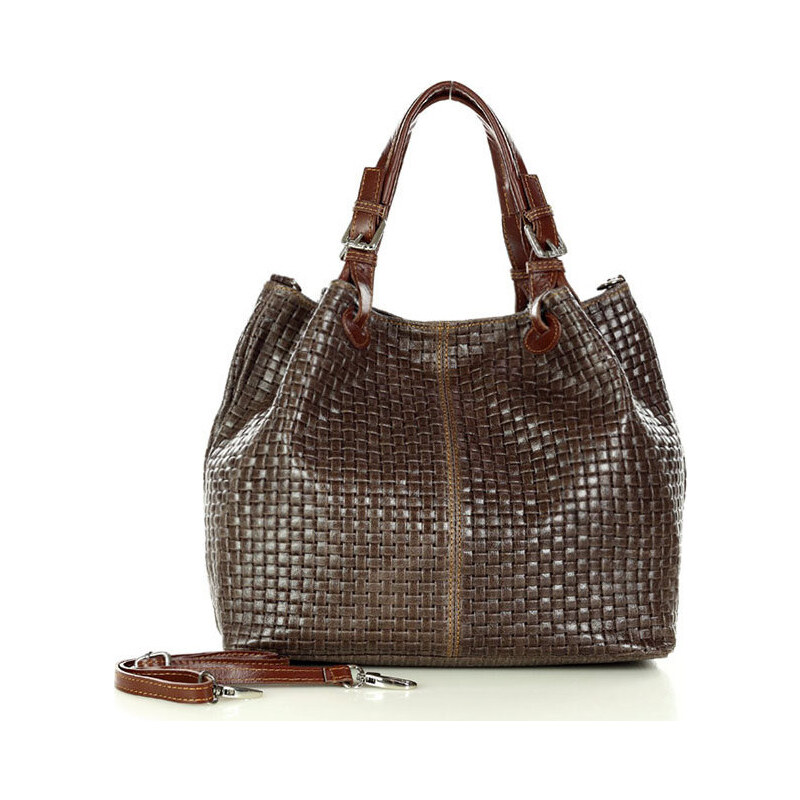 Genuine Leather MAZZINI tmavohnedá tkaná kožená shopper kabelka (s147h 28108281