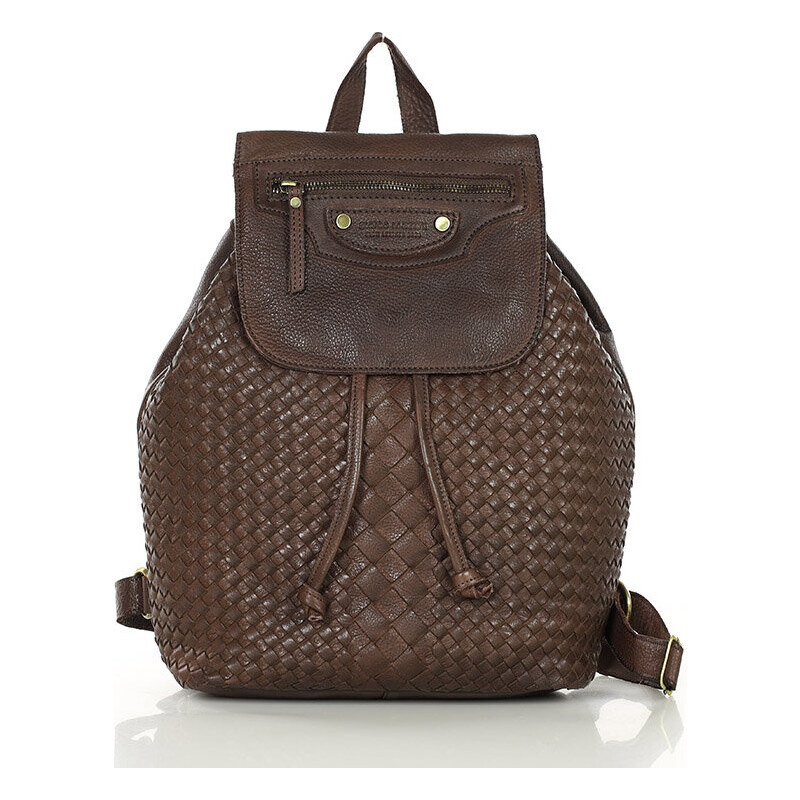 MARCO MAZZINI Pletený kožený batoh - tmavohnedá (VS13c) 41661286