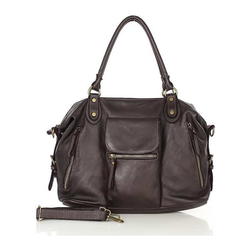 Genuine Leather MARCO MAZZINI Tmavohnedá bowling bag (V189c) 29265544