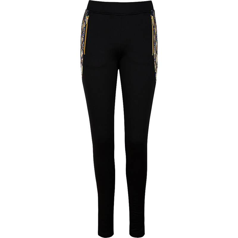 TERMOVEL Čierne dámske teplé nohavice s hadím vzorom na bokoch 57869264