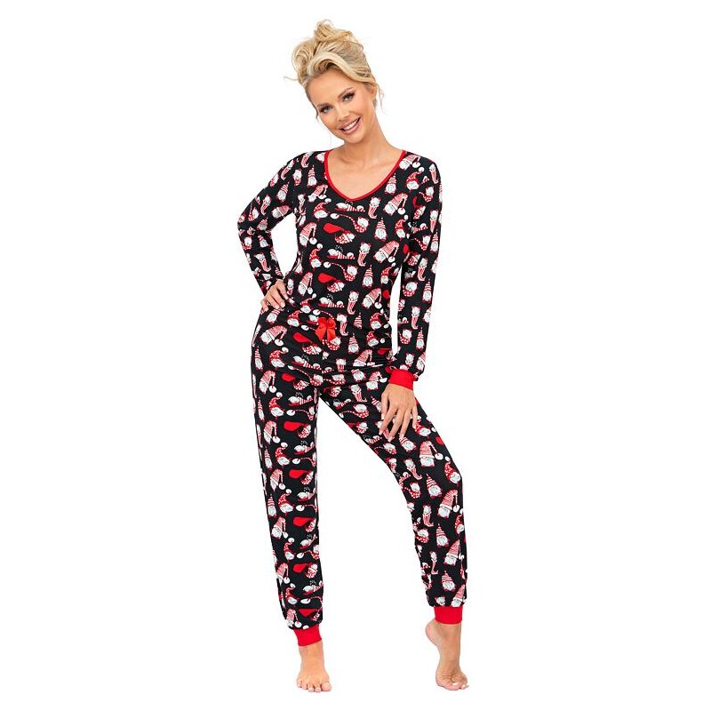 Donna Dlhé dámske pyžamo Santi čierne vianočné 60690806