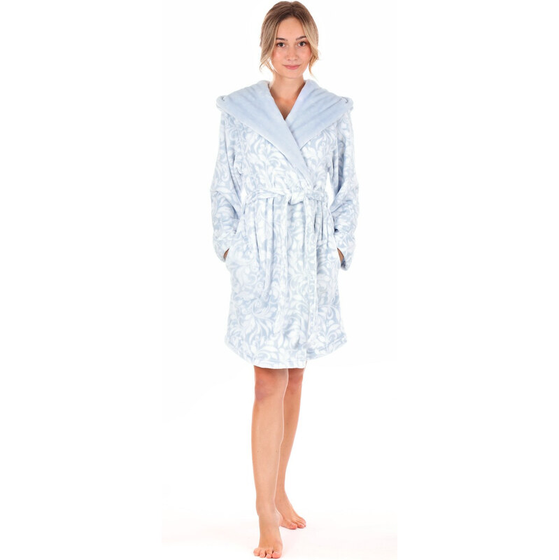 Dámsky župan s kapucňou Flora Short 4856 Patterned Ice Blue - Vestis 60298212