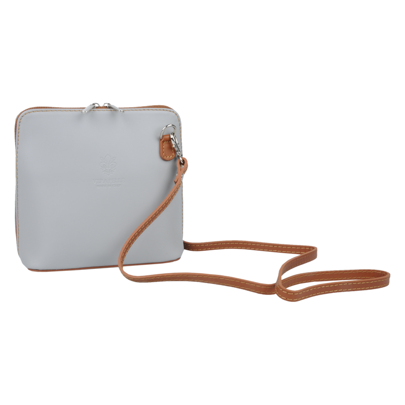 Sivá kožená talianska crossbody kabelka Grana Grigia Chiara Camel 61689036