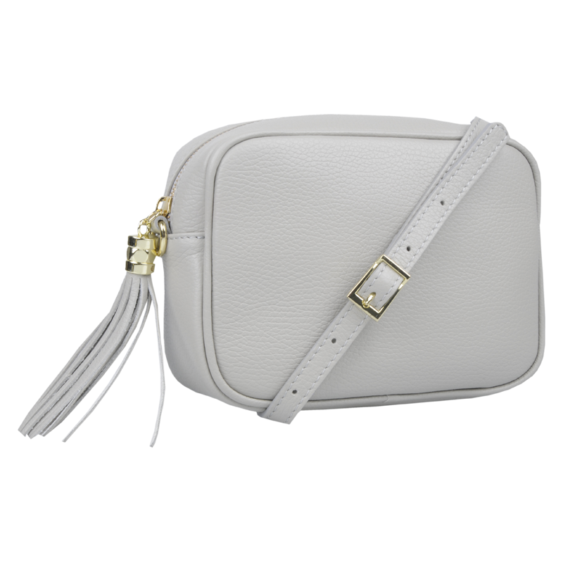 Sivá kožená talianska crossbody kabelka Bala Grigia Perla NovaKabelka 61689040