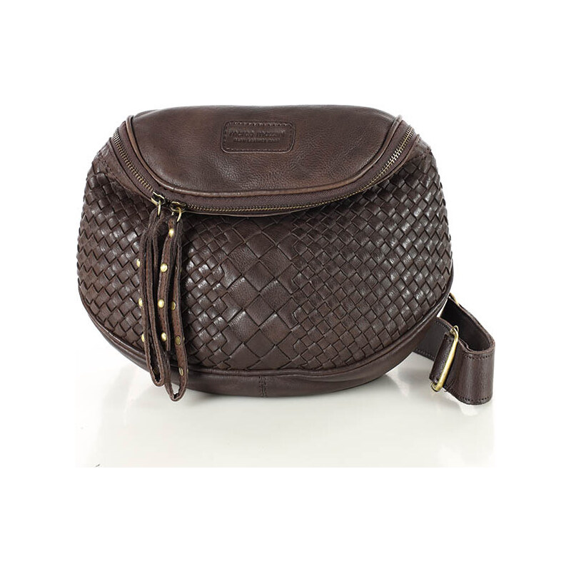 MARCO MAZZINI Kožená pletená crossbody - tmavohnedá (VS8c) 44811307