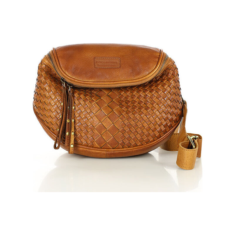 MARCO MAZZINI Kožená pletená crossbody - svetlohnedá (VS8b) 44811323