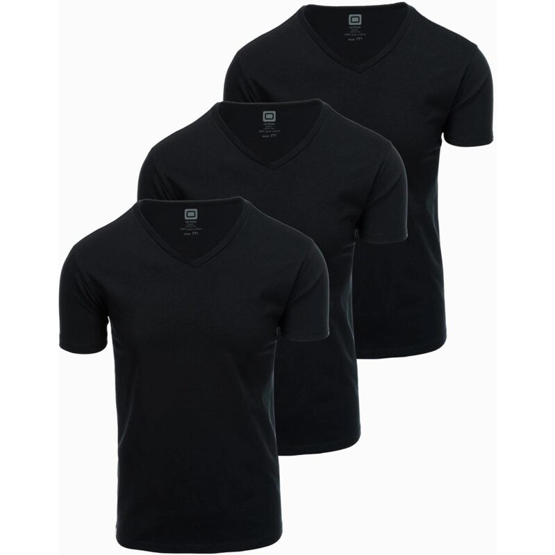 Ombre Clothing Trojbalenie čiernych bavlnených tričiek s V výstrihom 61700641