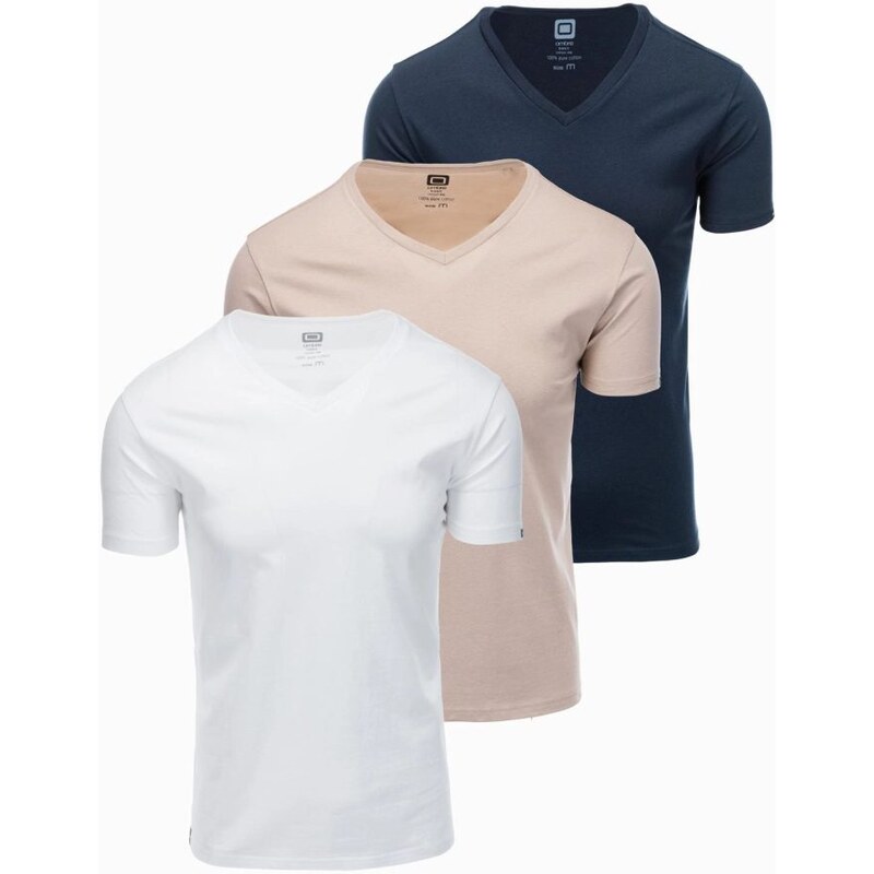 Ombre Clothing Trojbalenie bavlnených tričiek v mix farbách s V 61700645