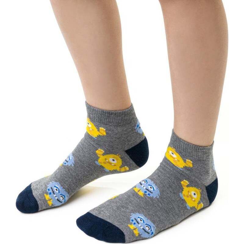 BASIC Sivé chlapčenské členkové ponožky s príšerkami Art.004 RB222, 61704822