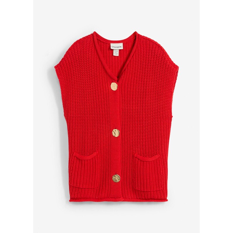bonprix Pletená vesta s vreckami, farba červená 61718501