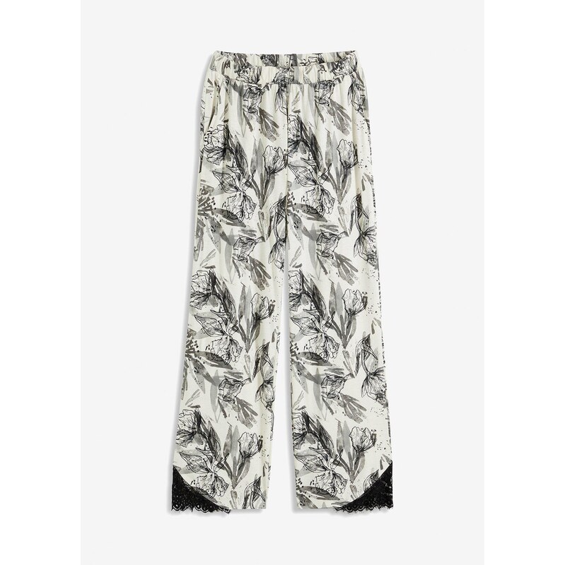 bonprix Pyžamové nohavice, široké, s viskózou, farba béžová 61718573