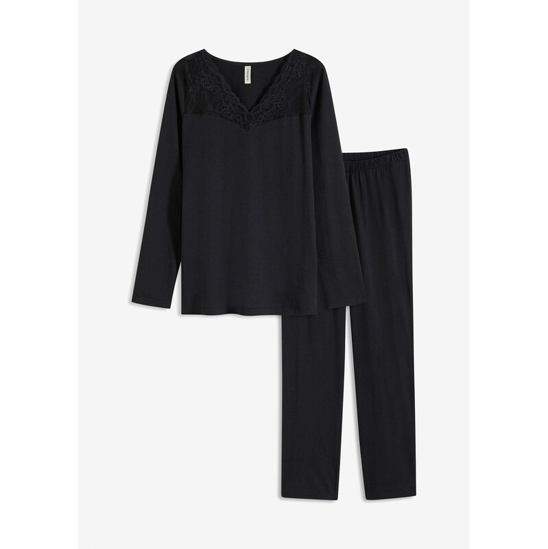 bonprix Pyžamo z mäkkej bavlny, farba čierna 61718587