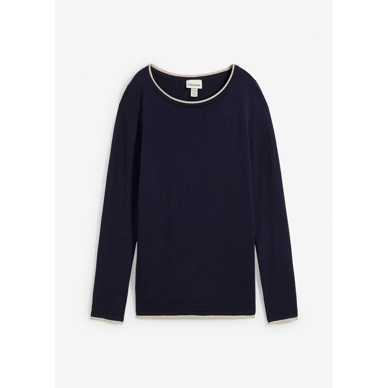 bonprix Jemne pletený pulóver bavlneného mixu, farba modrá 61718766