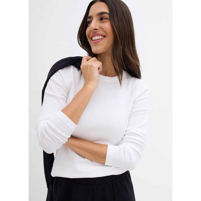 bonprix Vrúbkované tričko s bio bavlnou, dlhý rukáv (2 ks), farba 61718491