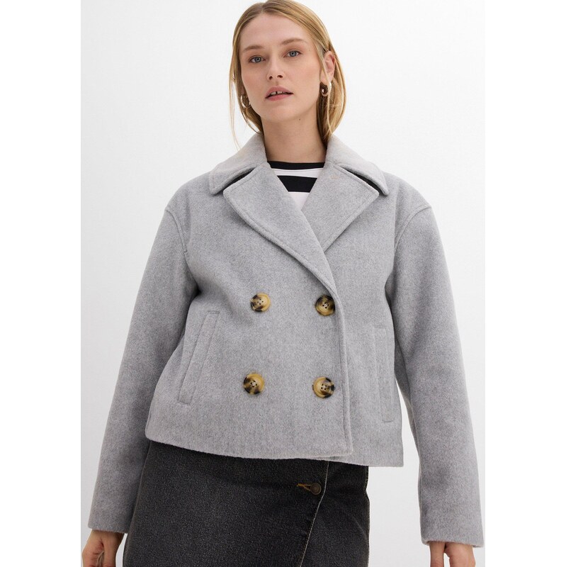 bonprix Krátka bunda vo vlnenom vzhľade, farba šedá 61718500