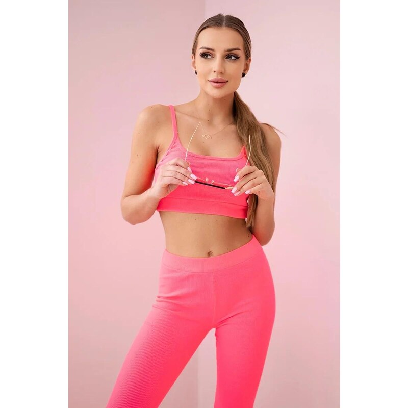 MladaModa Crop-topová tepláková súprava na ramienka model 9355 neónovo 32327221