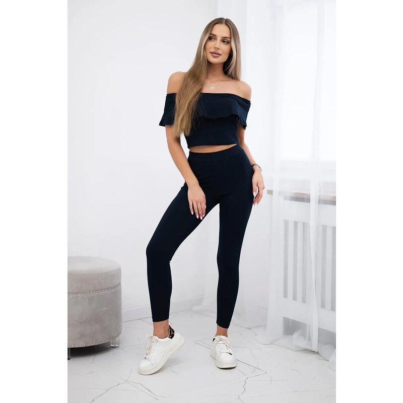 MladaModa Komplet nohavice + top s volánmi námornícka modrá 9484984