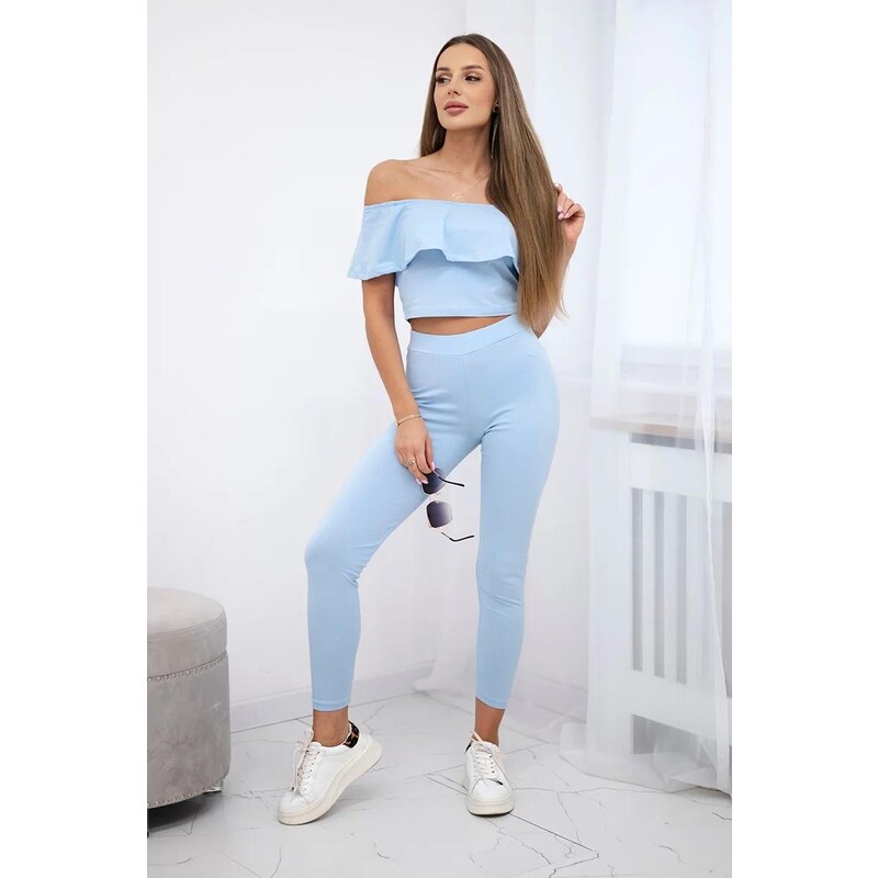 MladaModa Komplet nohavice + top s volánmi modrý 8496672