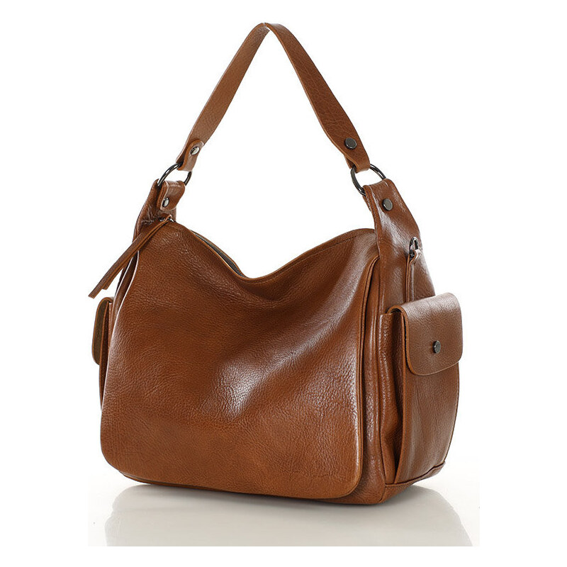 MARCO MAZZINI camel stredne veľká kožená kabelka (R288b) 52672600