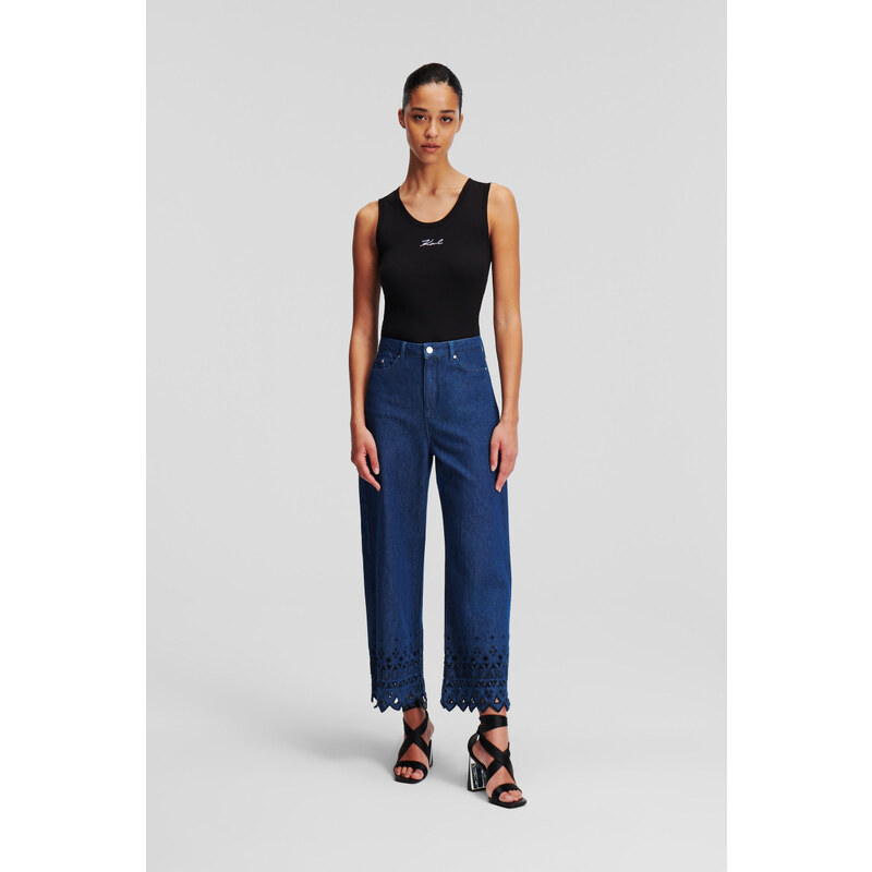 DŽÍNSY KARL LAGERFELD EMBROIDERED DENIM CULOTTES 49089616