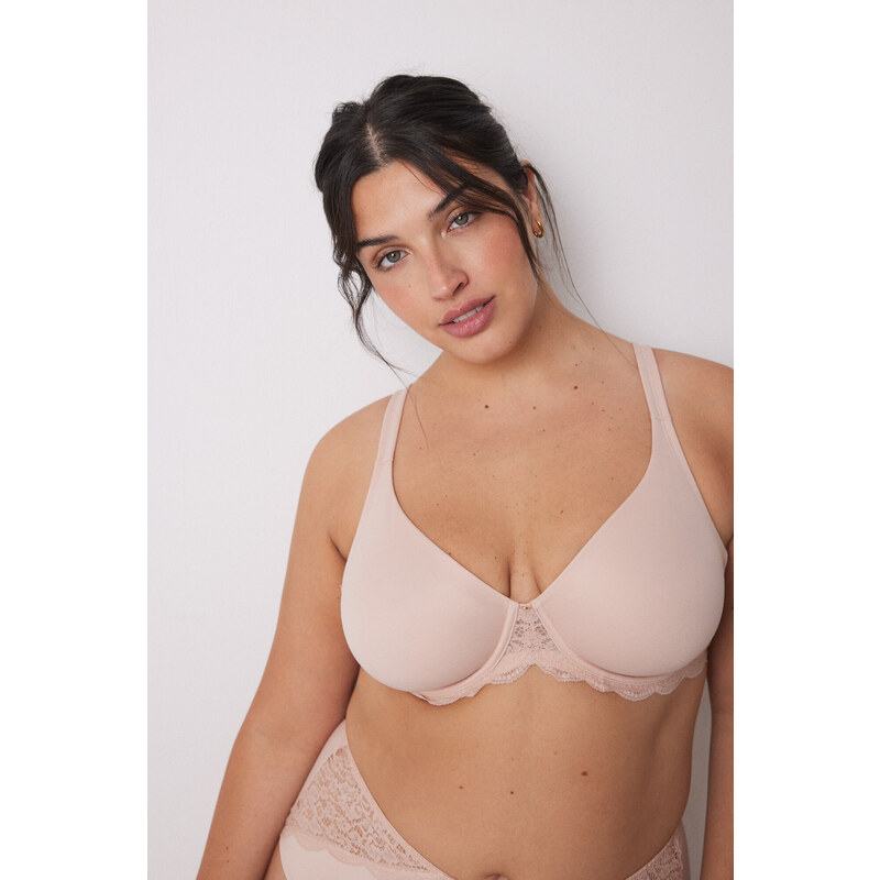 womensecret REAL ružová podprsenka z mikrovlákna a čipky 61804265