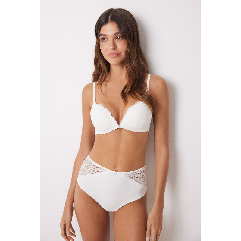 womensecret Biele nohavičky z mikrovlákna a čipky 61804355