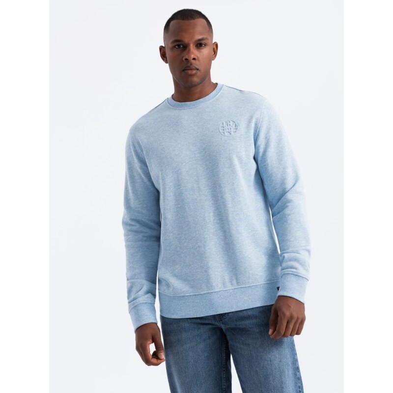 Ombre Clothing Svetlo modrá pánska mikina s logom V3 SSNZ-0163 61815574