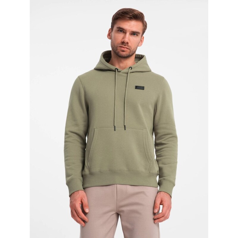 Ombre Clothing Pánska olivová mikina s logom a s kapucňou V2 SSNZ-0141 61816981