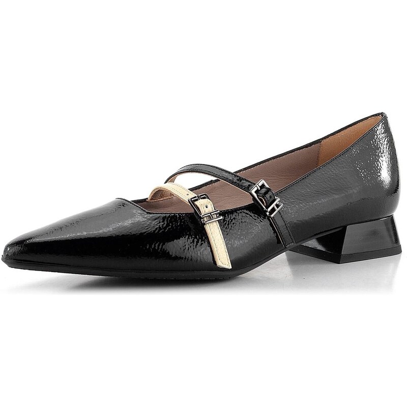 Hispanitas lakované lodičky s priehlavkovými pásikmi black/milk Dalí 62752124