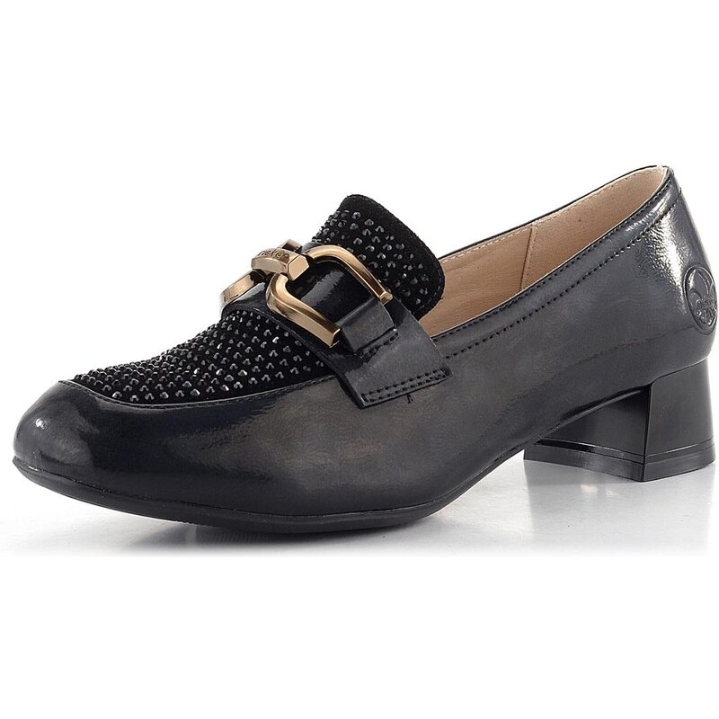 Rieker elegantné poltopánky na podpätku lakované čierne 45055-00 62752226