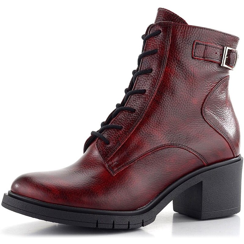 Barton šnurovacia členková obuv na podpätku tmavo červená 24-2527 62752152