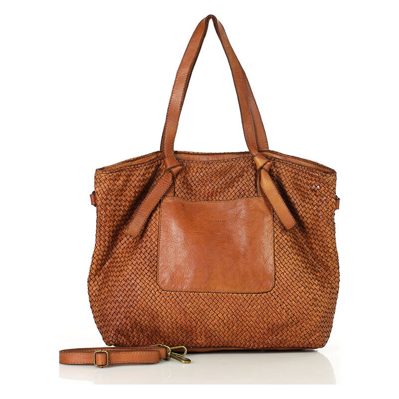 MARCO MAZZINI Originálna dámska hnedá tkaná kožená shopper kabelka 58151863