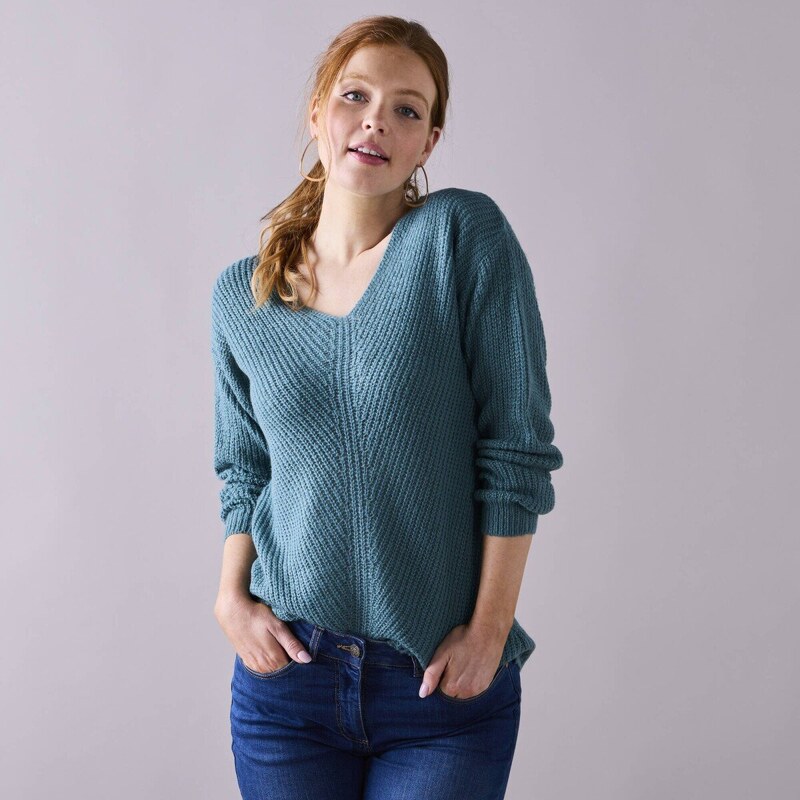 Pulóver s výstrihom do V šalviová 052 Blancheporte 56607728