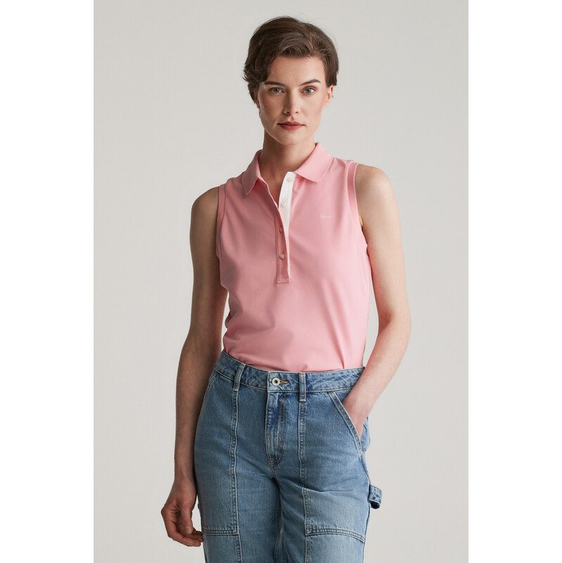 POLOKOŠEĽA GANT CONTRAST COLLAR SLEEVELESS PIQUE GERANIUM PINK 61838261