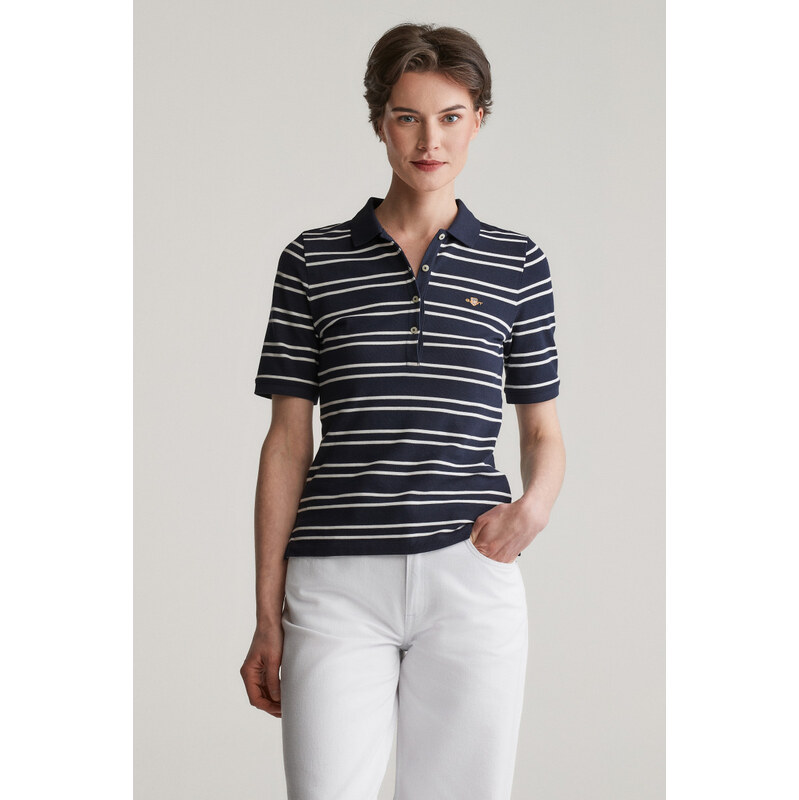 POLOKOŠEĽA GANT SLIM STRIPE SHIELD SS PIQUE POLO EVENING BLUE 61838268