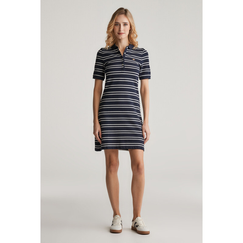 ŠATY GANT STRIPE SHIELD SS PIQUE POLO DRESS EVENING BLUE 61838270