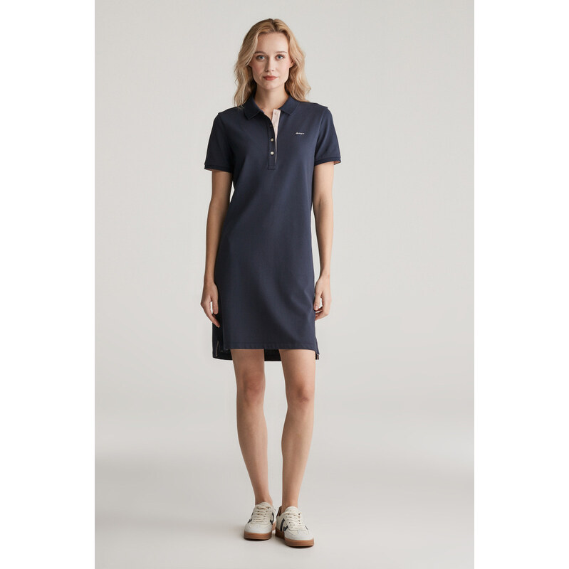 ŠATY GANT CONTRAST COLLAR PIQUE POLO DRESS EVENING BLUE 61838273