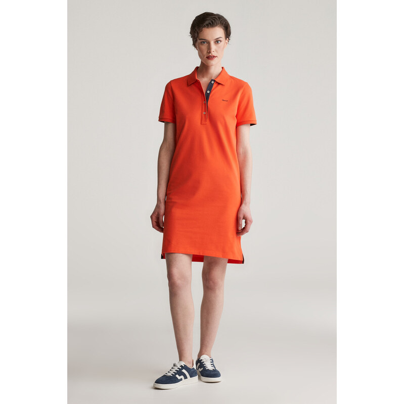 ŠATY GANT CONTRAST COLLAR PIQUE POLO DRESS ORANGE RED 61838275