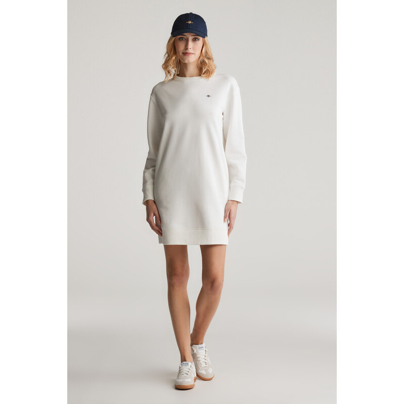 MIKINOVÉ ŠATY GANT SHIELD C-NECK SWEAT DRESS EGGSHELL 61838300
