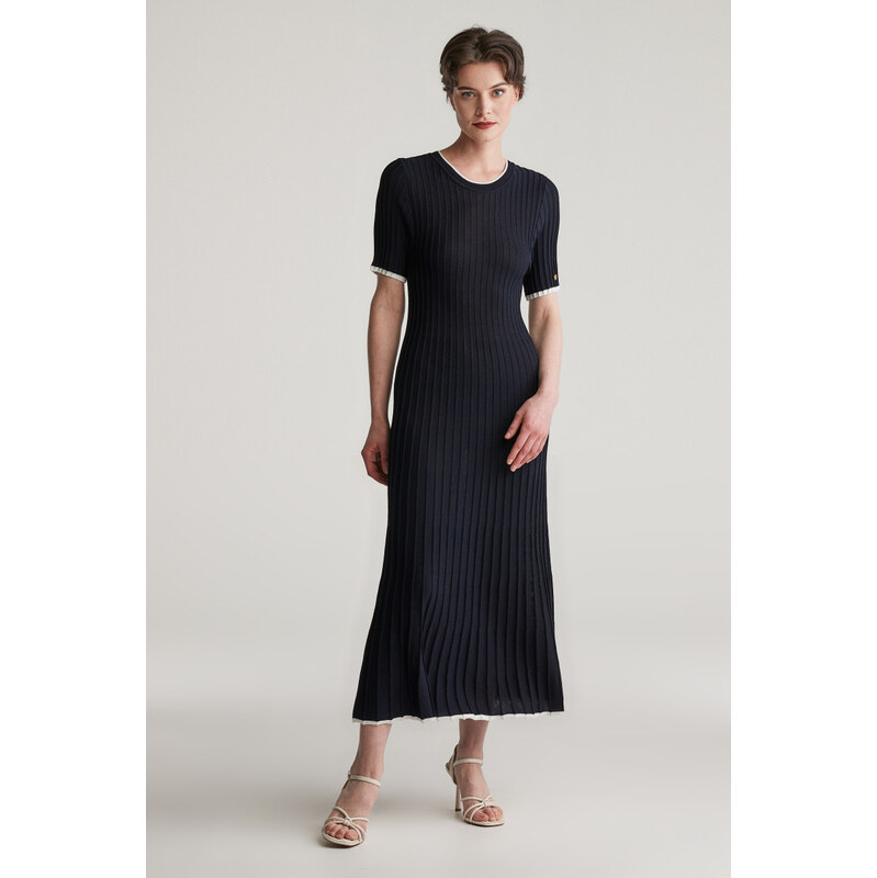 ŠATY GANT CONTRAST RIBBED SS KNIT DRESS EVENING BLUE 61838336
