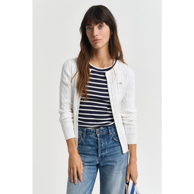 SVETER GANT STRETCH COTTON CABLE CARDIGAN EGGSHELL 61838356