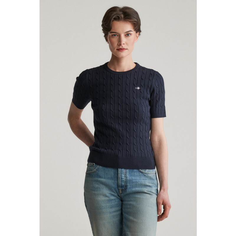 SVETER GANT STRETCH COTTON CABLE SS C-NECK EVENING BLUE 67313307